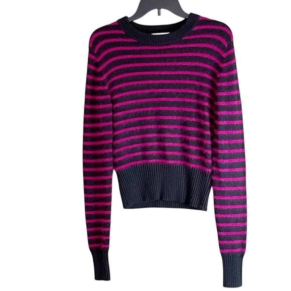 Micheal Kors Striped Angora Blend Sweater Striped Ribbed Hem Black Pink Size S - Picture 1 of 9